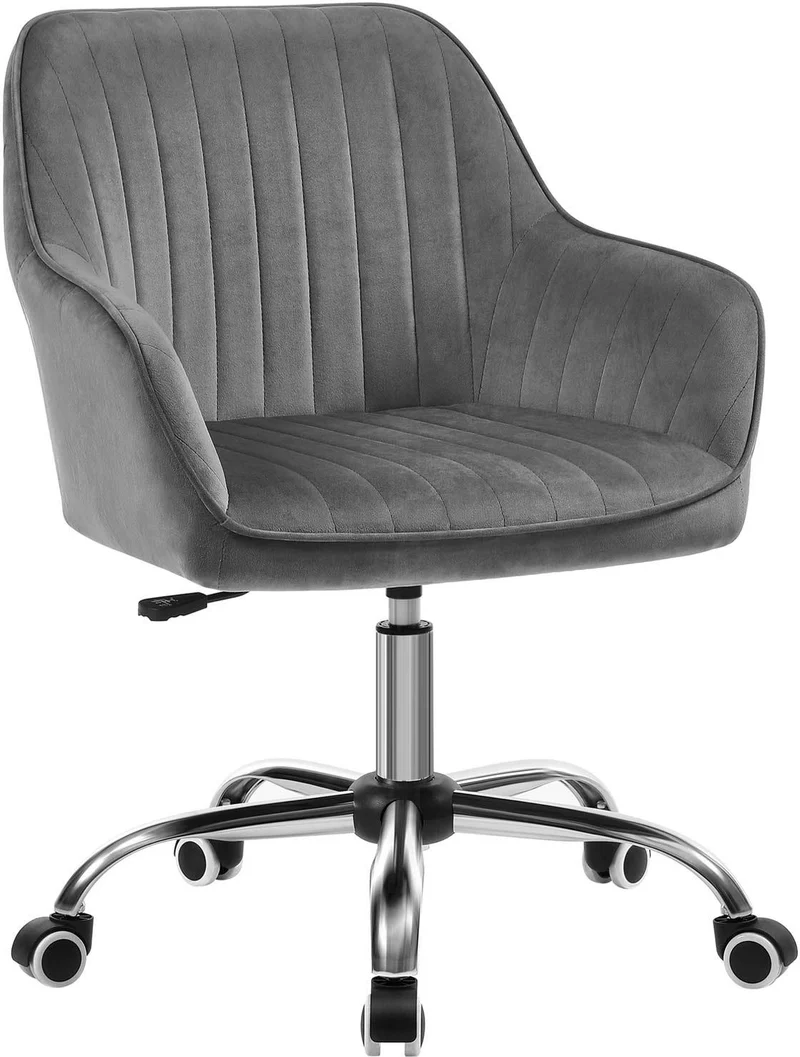 Chaise de bureau ergonomique pivotante hauteur réglable 64 x 62 x 90 cm confort optimal style moderne en tissu velours gris clair 12_0009927