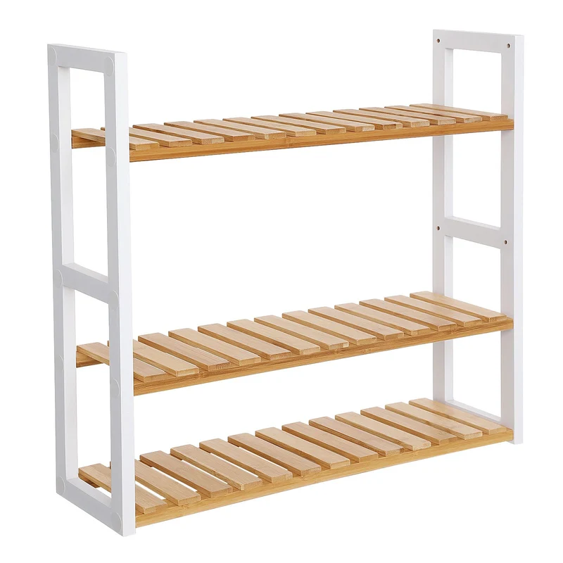 Étagère murale en bambou naturel 60 x 15 x 54 cm pour salon salle de bain rangement esthétique en bambou beige 12_0008745