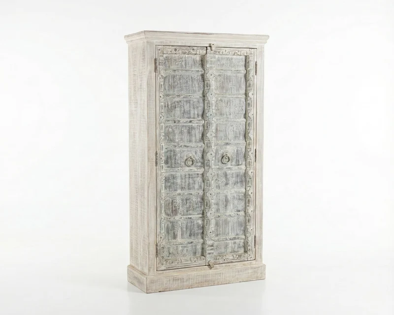 Armoire indienne ancienne en bois massif – patine claire