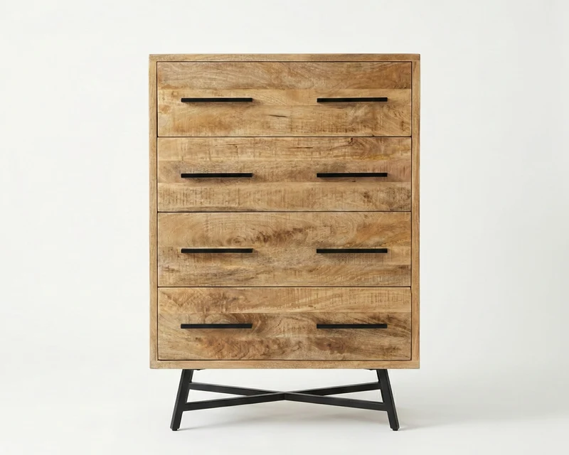 Commode haute Retro – Manguier massif naturel texturé