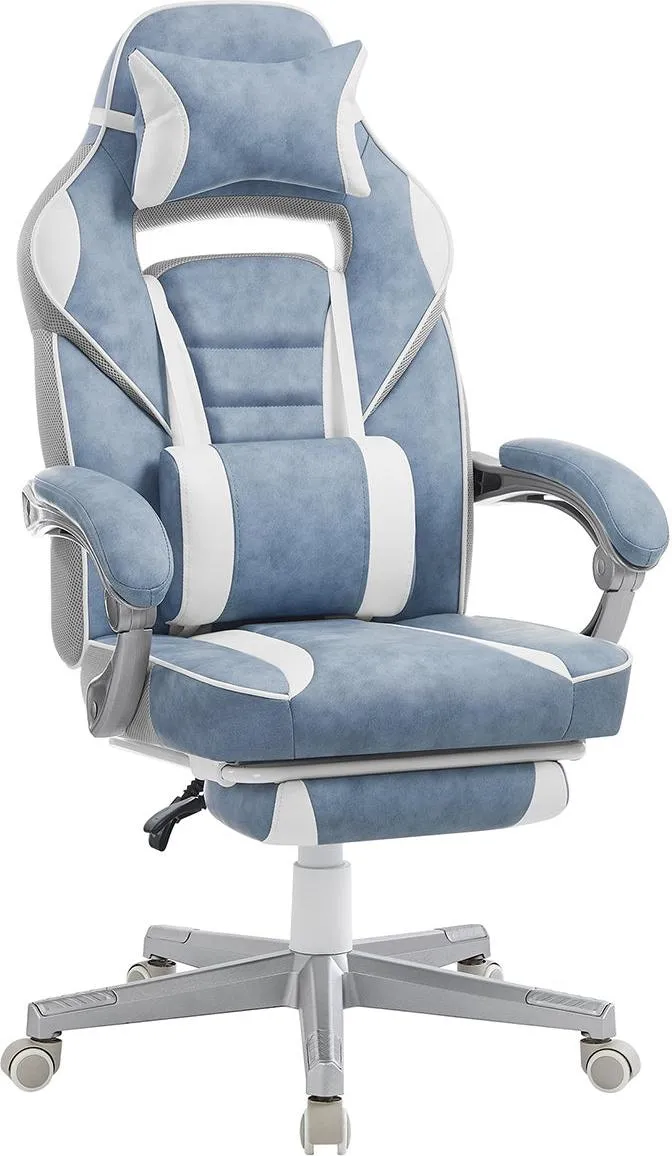 Fauteuil de bureau ergonomique réglable 67 x 66 x 126 cm avec repose-pieds confortable design moderne en PU bleu lac 12_0009888