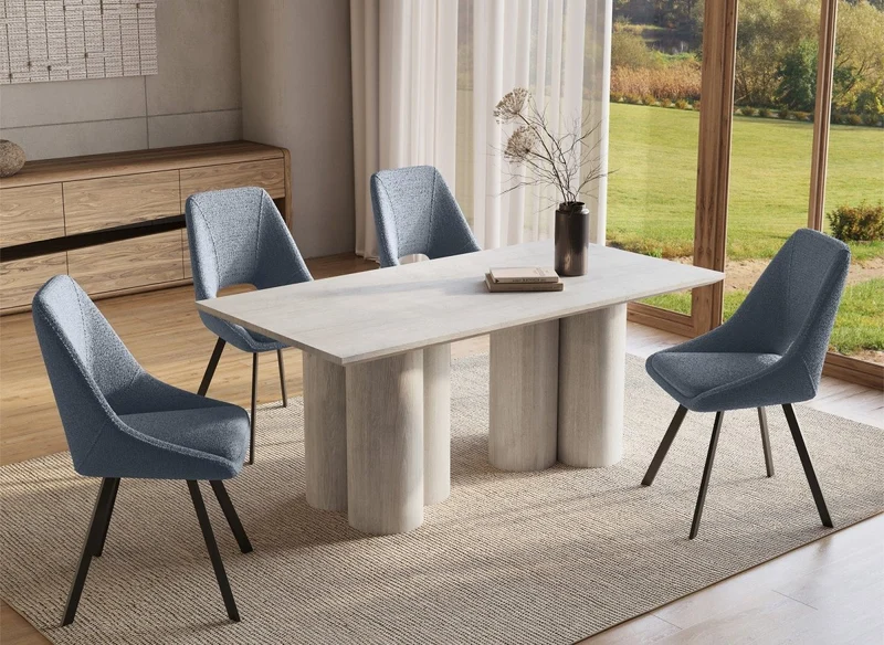 Table à manger blanche pieds forme organique 6 personnes 180cm ROSALIA