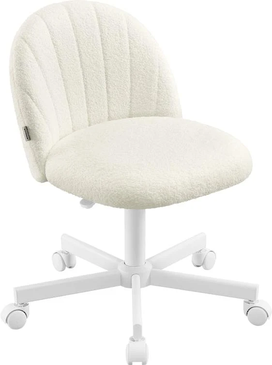 Chaise de bureau réglable hauteur 60 x 60 x 88 cm assise ergonomique style moderne chambre en tissu peluche blanc crème 12_0013036