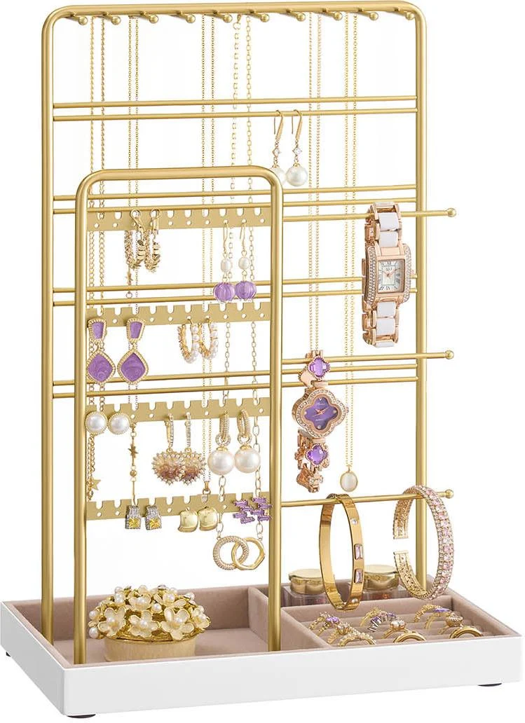 Organisateur de bijoux support à colliers bracelets boucles d'oreilles 14 x 24 x 35 cm en métal doré clair 12_0012708