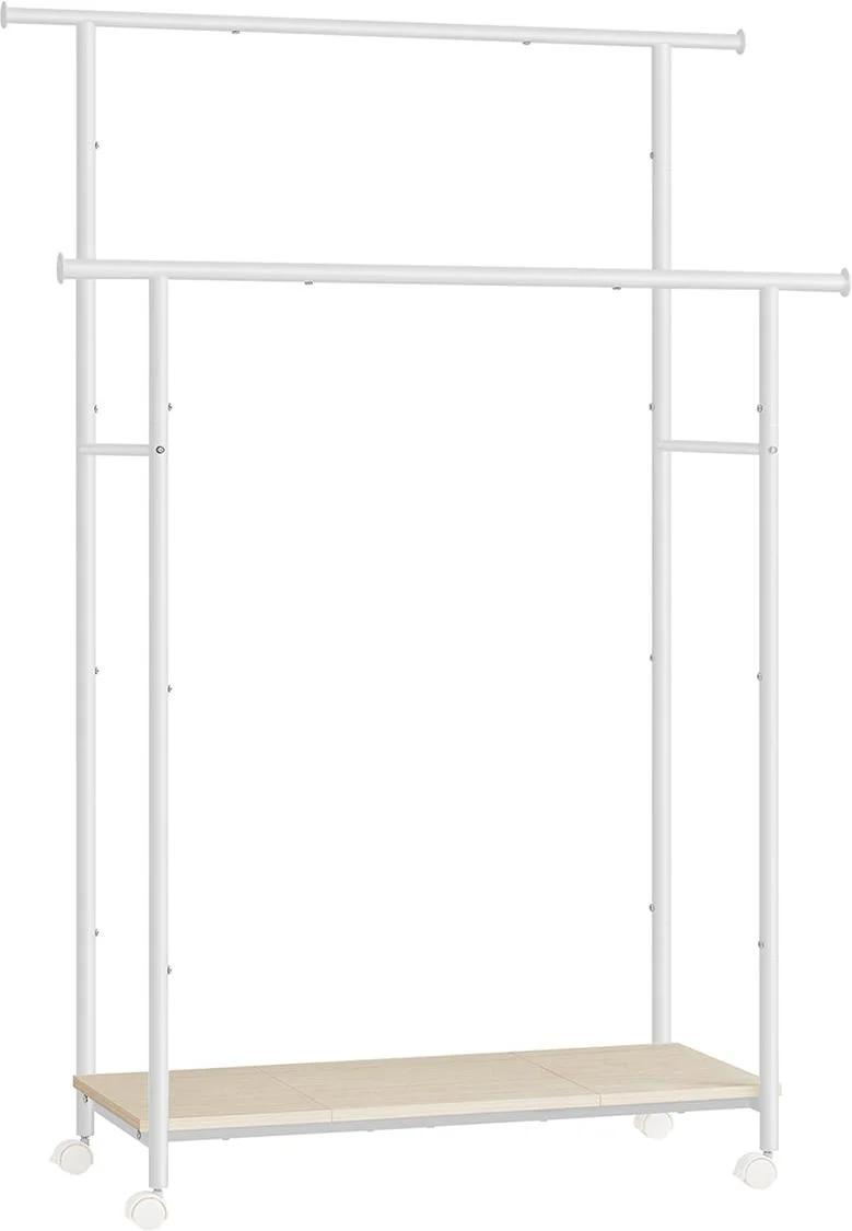 Portant à vêtements mobile avec étagère double cintre 39,6 x 98,5 x 156,8 cm en acier beige 12_0011076