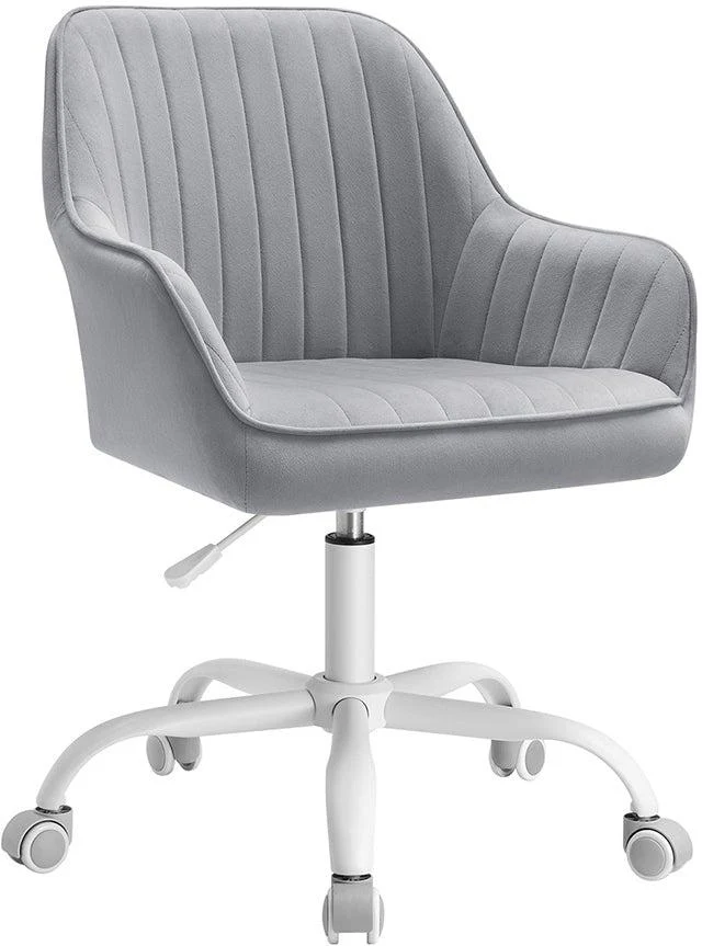 Chaise de bureau ergonomique pivotante réglable 64 x 62 x 93 cm confort rembourré style moderne en tissu velours gris tourterelle 12_0009759
