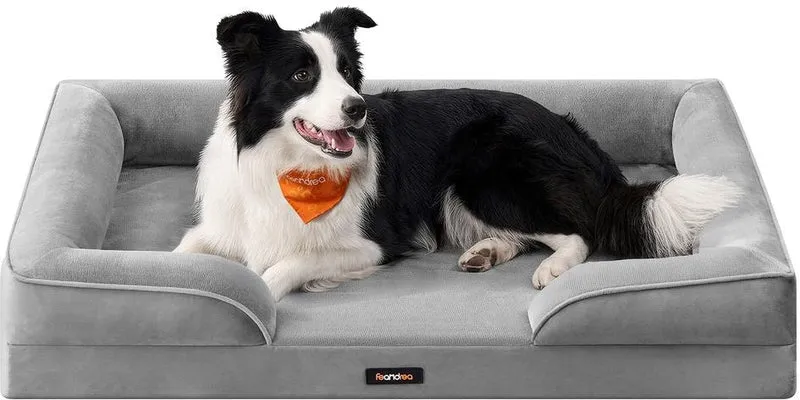 Lot de 1 panier pour chien orthopédique bord surélevé 104 x 69 x 17 cm en mousse alvéolée gris 12_0013129