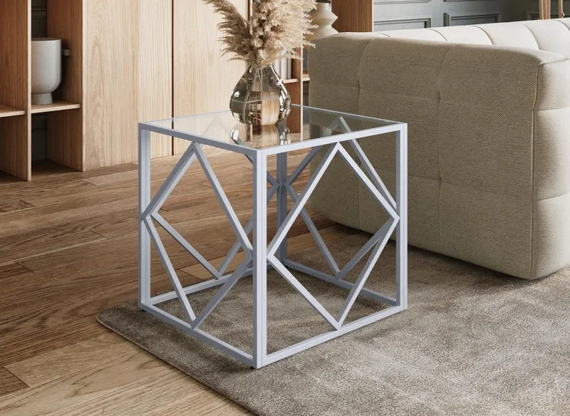 Table basse design en verre et métal carrée ELIO