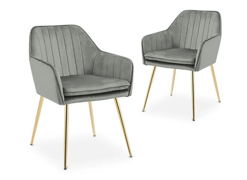 Lot de 2 chaises avec accoudoirs en velours gris EDWIGE