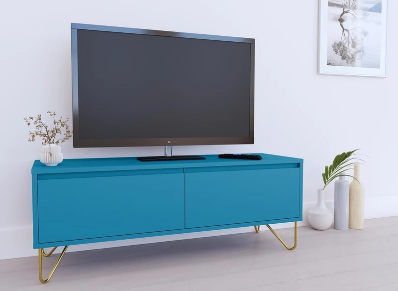 Meuble TV XXL 1 tiroir 1 porte bleu canard DARINA
