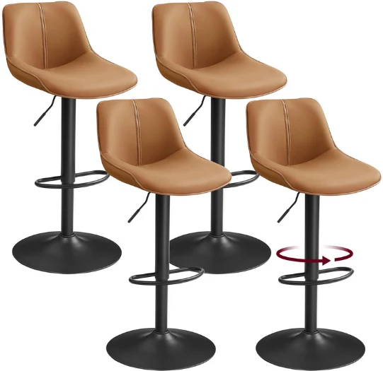 Lot de 2 tabourets de bar pivotants réglables ergonomiques 49,5 x 45 x 109,5 cm en PU marron caramel 12_0012575