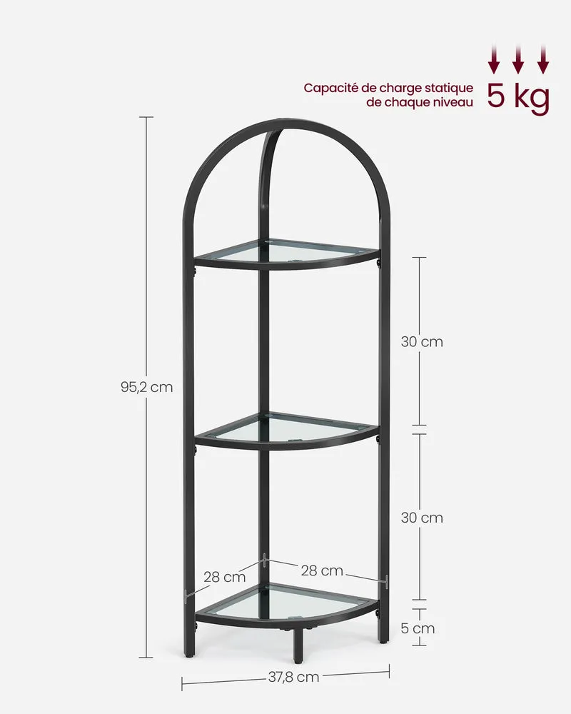 Étagère d’angle moderne porte-plantes 28 x 28 x 95,2 cm design épuré salon en métal noir 12_0011807