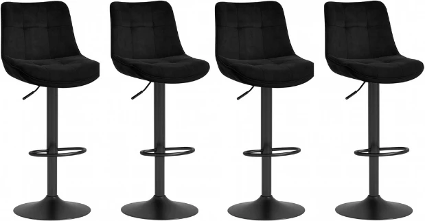 Lot de 2 tabourets de bar pivotants réglables 48.5 x 43 x 93.5-114 cm confort matelassé style moderne en velours noir 12_0011578
