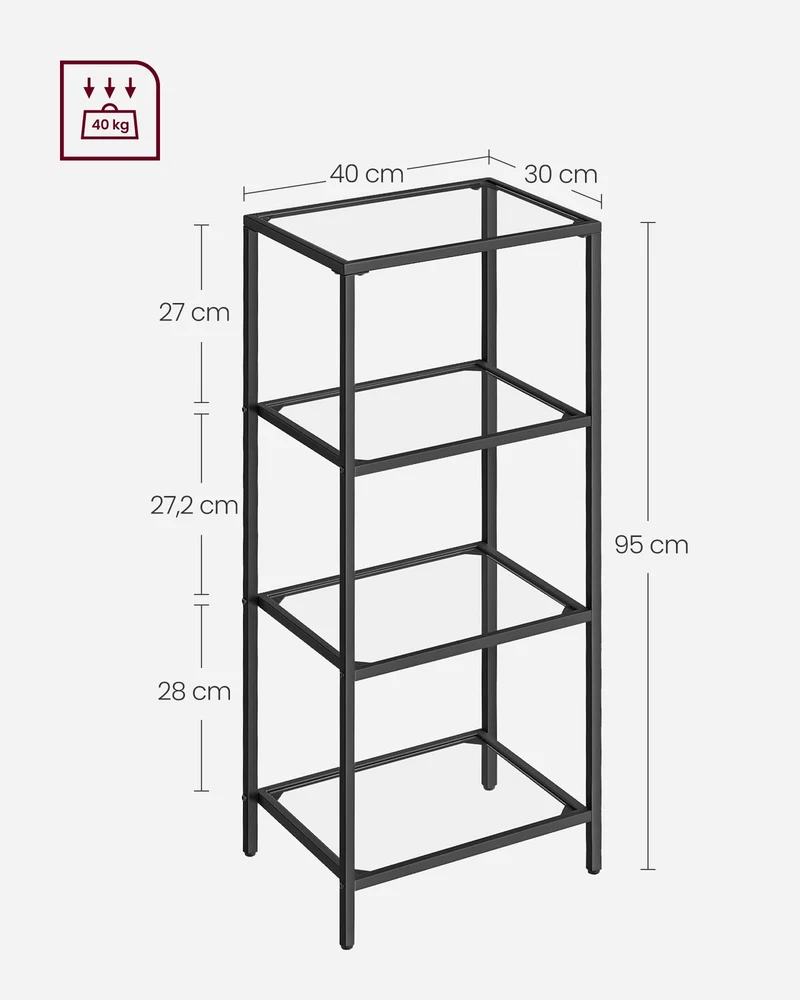 Étagère de rangement métal design moderne 30 x 40 x 95 cm facile à monter pour salon chambre bureau en métal noir 12_0011389