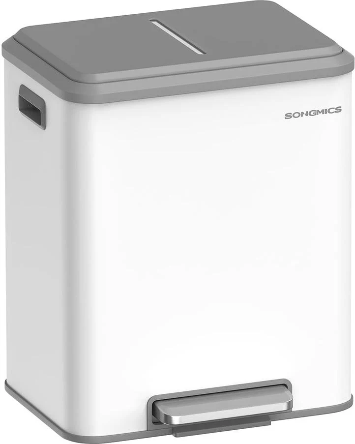 Poubelle de cuisine double recyclage 41,7 x 33,2 x 49,4 cm fermeture douce ergonomique style moderne en acier blanc 12_0011066