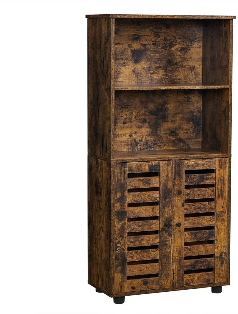 Bibliothèque étagère de rangement réglable hauteur 60 x 30 x 125 cm avec 2 compartiments ouverts style rustique en aggloméré marron 12_0010978