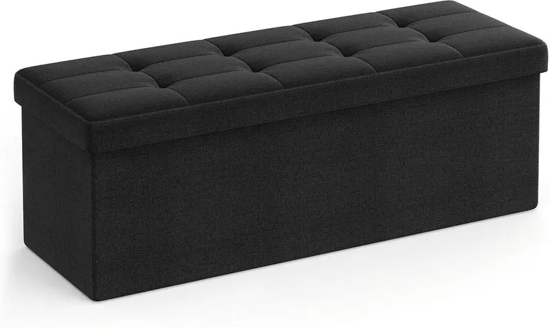 Banc de rangement pliable pouf coffre 38 x 110 x 38 cm assise confortable ambiance cosy en tissu noir 12_0010345