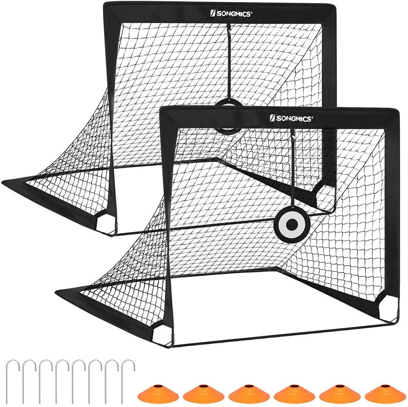 Lot de 2 cages de football pliables pour jardin parc plage 90 x 120 x 90 cm en polyester noir 12_0010188