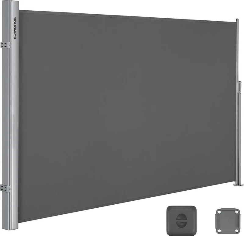 Store latéral brise-vue extérieur terrasse protection vie privée 200 x 400 cm en polyester gris foncé 12_0009859