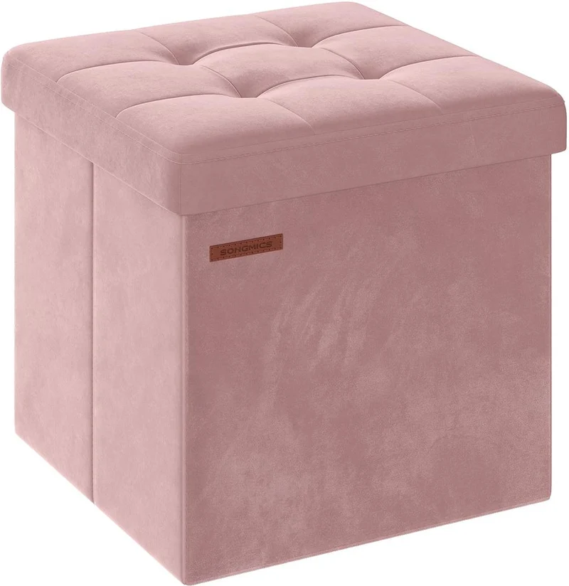 Banc de rangement pliable design scandinave 31 x 41 x 31 cm avec couvercle assise confortable en velours gris 12_0011236