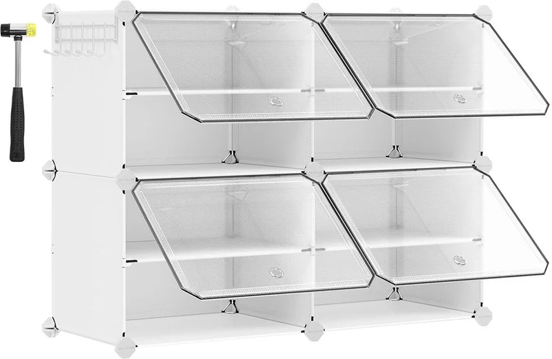 Etagère de rangement modulable 32 x 83 x 63 cm 6 compartiments capacité 32 kg style moderne en plastique blanc 12_0010554
