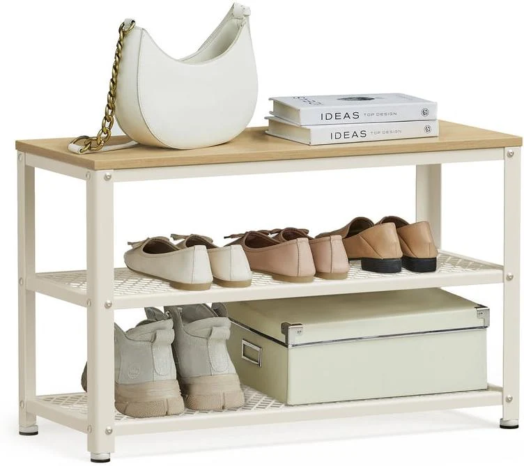 Banc à chaussures avec étagère 30 x 73 x 45 cm pour entrée style industriel finition mate en panneaux d'aggloméré noir 12_0009908