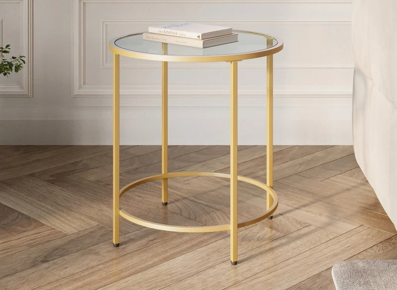Table basse ronde en verre et métal OLIVE