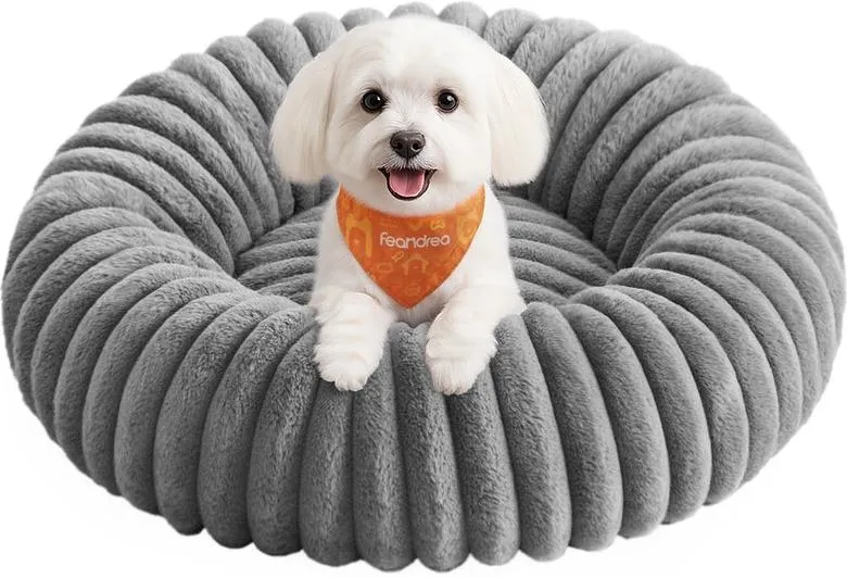 Panier pour animal de compagnie forme ronde 60 x 18 cm rembourrage doux antidérapant ambiance cosy en tissu gris 12_0012968