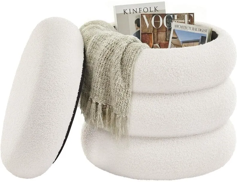 Lot de 2 tabourets de coiffeuse ronds avec rangement pratique 43 x 47 cm en MDF blanc 12_0012912