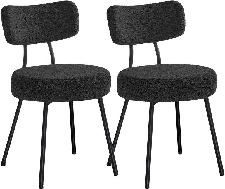 Lot de 2 chaises de salle à manger rembourrées confort moderne 59 x 48,5 x 82,5 cm en tissu peluche noir d'encre 12_0012873