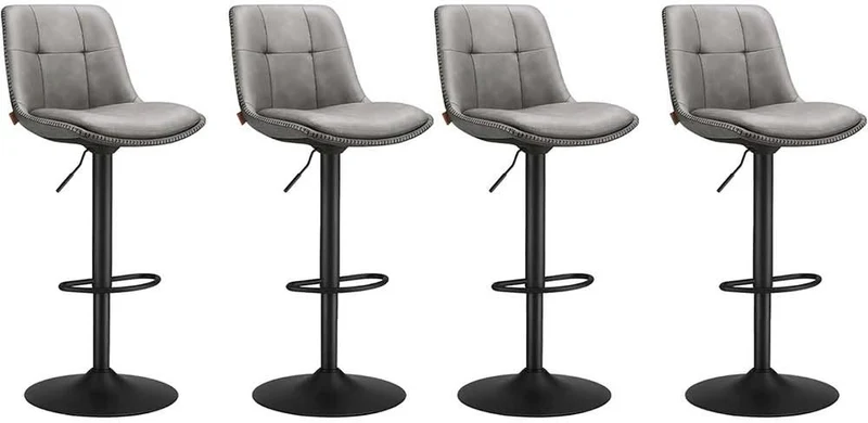 Lot de 4 tabourets de bar pivotants haut réglable 48.5 x 43 x 93.5-114 cm design moderne salle à manger en PU gris tourterelle 12_0011513