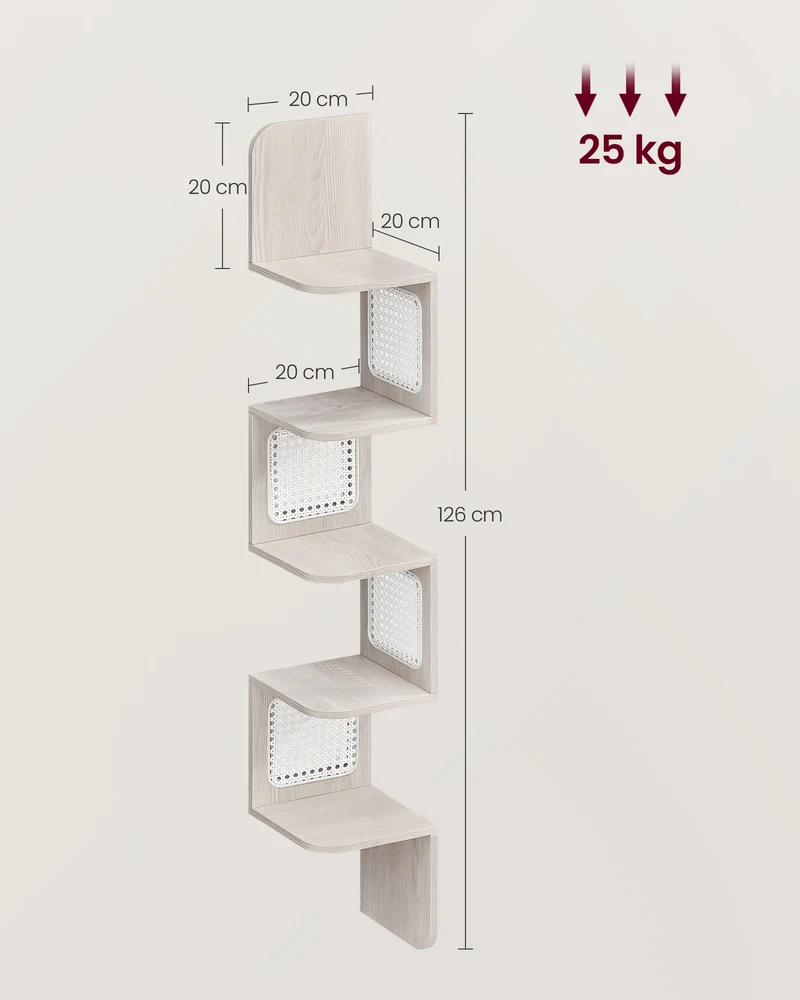 Étagère murale flottante en zigzag 5 niveaux gain de place style boho salon cuisine chambre en PVC beige 12_0011242
