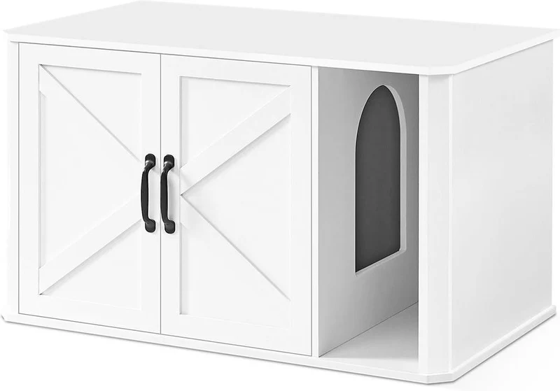 Meuble litière moderne entrée par devant double porte 85 x 48,5 x 50 cm en aggloméré blanc 12_0011671