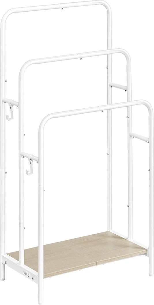 Porte serviette sur pied 50 x 30 x 100 cm 3 barres 2 crochets rangement pratique en métal blanc 12_0011159