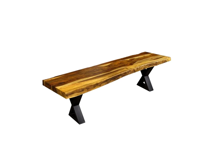 Banc bois de rose 2" champagne bord naturel base métal X