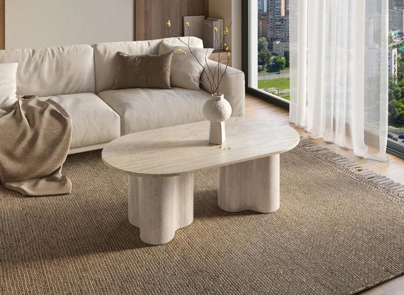 Table basse en marbre composite beige pieds forme organique VANINA