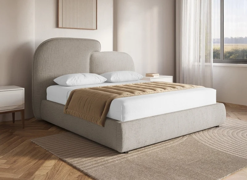 Lit coffre en velours chiné taupe 140x190 cm MILENA