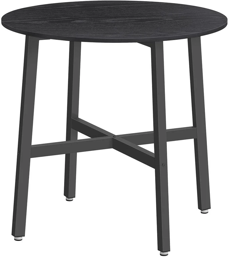 Table à manger ronde style industriel 80 x 75 cm pour salon bureau finition rustique en aggloméré noir 12_0009875
