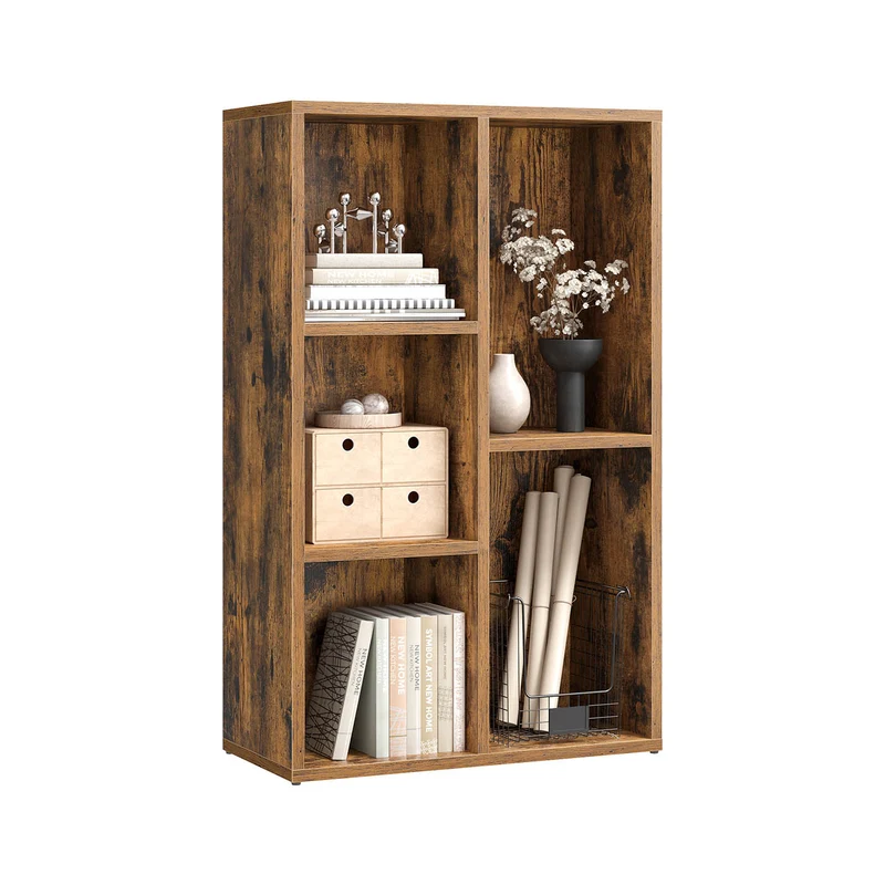 Bibliothèque à 5 casiers rangement pratique 50 x 24 x 80 cm style vintage ambiance cosy en panneau d'aggloméré marron rustique 12_0008340