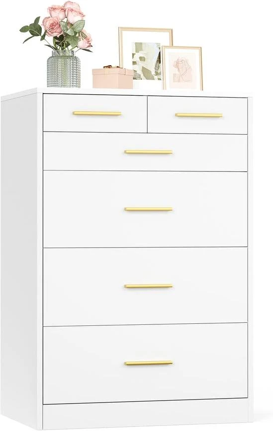 Commode de chambre moderne avec 6 tiroirs 40 x 60 x 88 cm rangement fonctionnel en MDF blanc 12_0013133