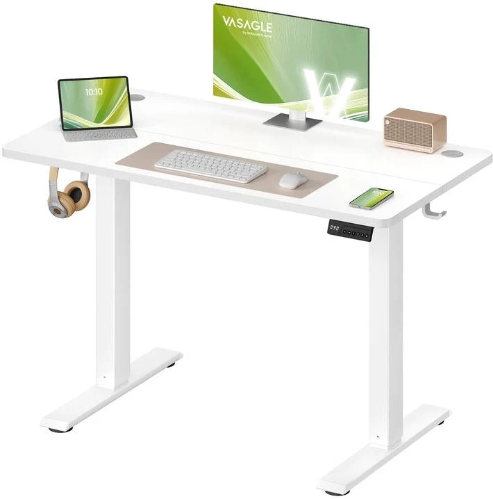 Bureau assis-debout réglable hauteur 100 x 60 cm fonction mémoire 4 niveaux télétravail style moderne en aggloméré blanc 12_0012988