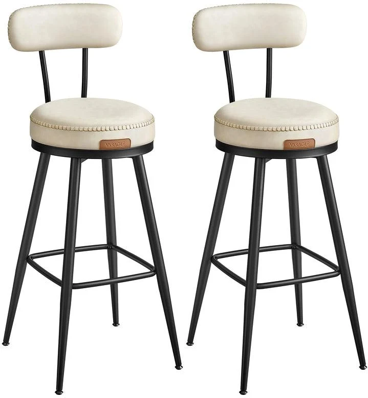Lot de 2 tabourets de bar design moderne ergonomiques 57 x 57 x 101 cm en acier blanc crème 12_0012020