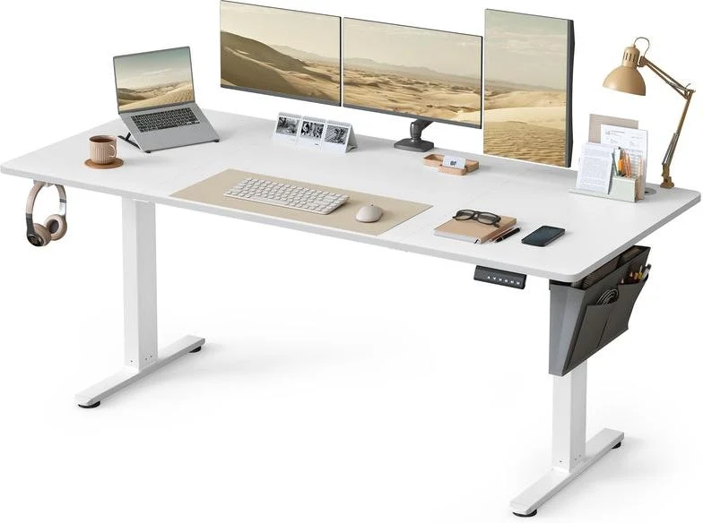 Bureau électrique assis-debout réglable en hauteur 80 x 180 x 72-120 cm 4 hauteurs mémorisables style moderne en aggloméré blanc 12_0011932