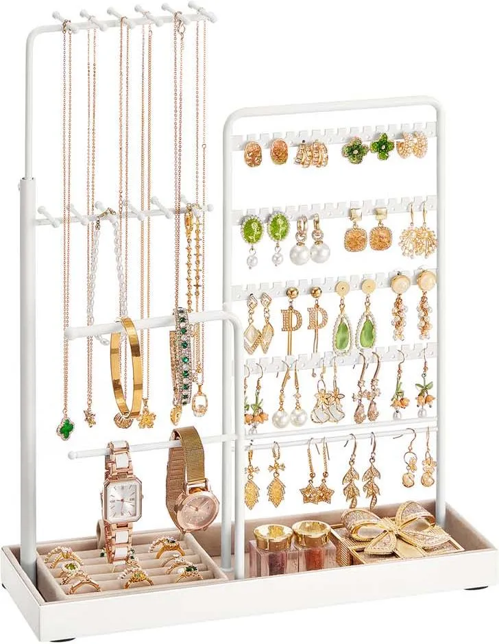 Présentoir à bijoux extensible design moderne 10 x 30,6 x 30,9 à 47,5 cm en métal blanc mat 12_0012996