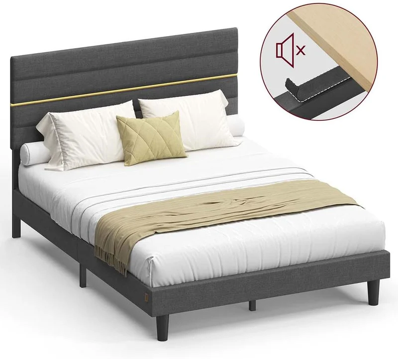 Lit double moderne avec tête de lit rembourrée ajustable 192 x 140 x 110/116,5 cm en métal gris ardoise 12_0012864