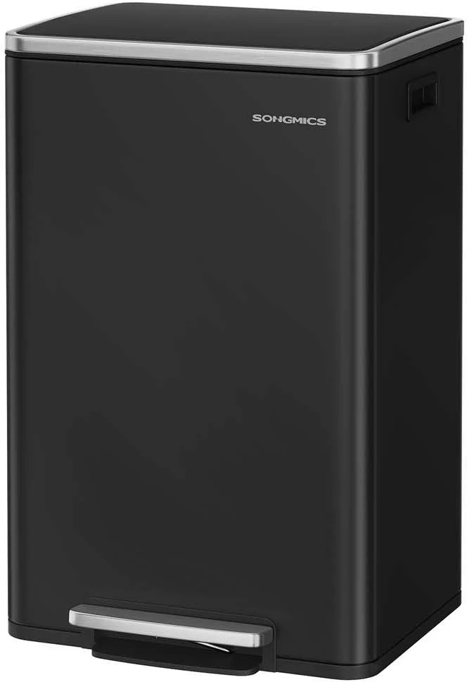Poubelle de cuisine 50 L avec seau intérieur amovible ergonomique 41,6 x 37,2 x 64,7 cm en acier noir 12_0012743