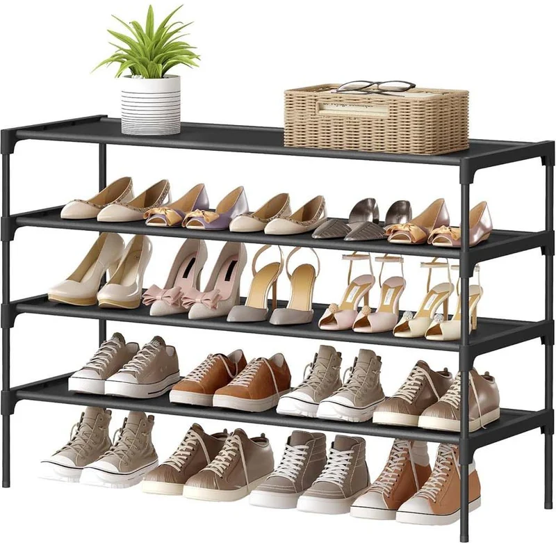Étagère à chaussures 3 niveaux gain de place entrée couloir 29,7 x 91,8 x 70,5 cm style moderne en métal noir 12_0012080