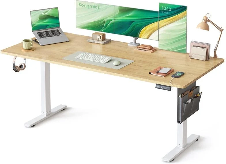 Bureau électrique assis-debout réglable hauteur 180 x 80 x 72-120 cm 4 hauteurs mémorisables design moderne en aggloméré doré chêne 12_0011951
