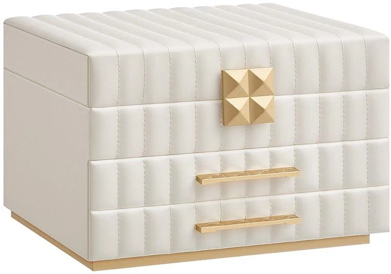 Boîte à bijoux à 3 étages avec miroir et 2 tiroirs 21,5 x 24 x 15,8 cm style élégant déco chambre en PU blanc 12_0011525