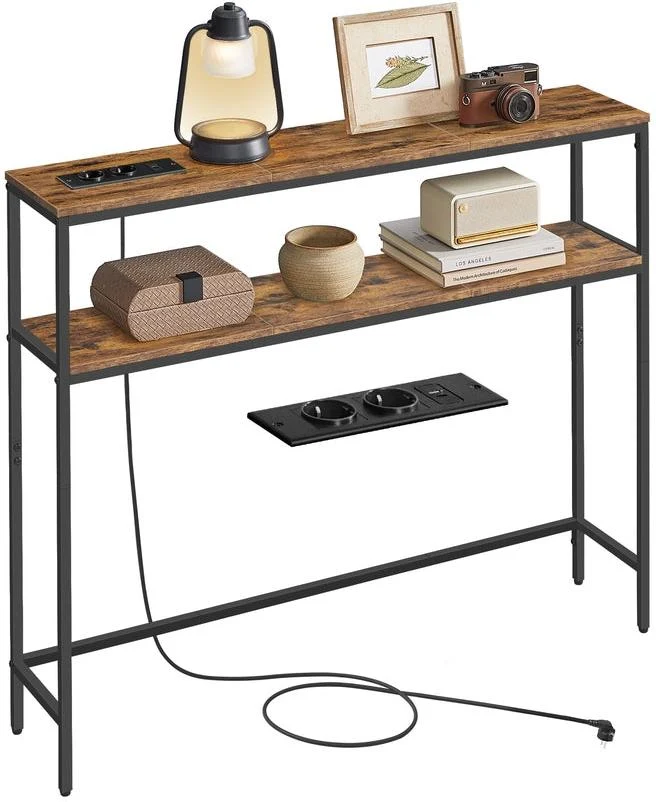Console de couloir design épuré 20 x 100 x 80 cm avec 2 étagères fonctionnelles en panneau d'aggloméré noir d'encre 12_0011303